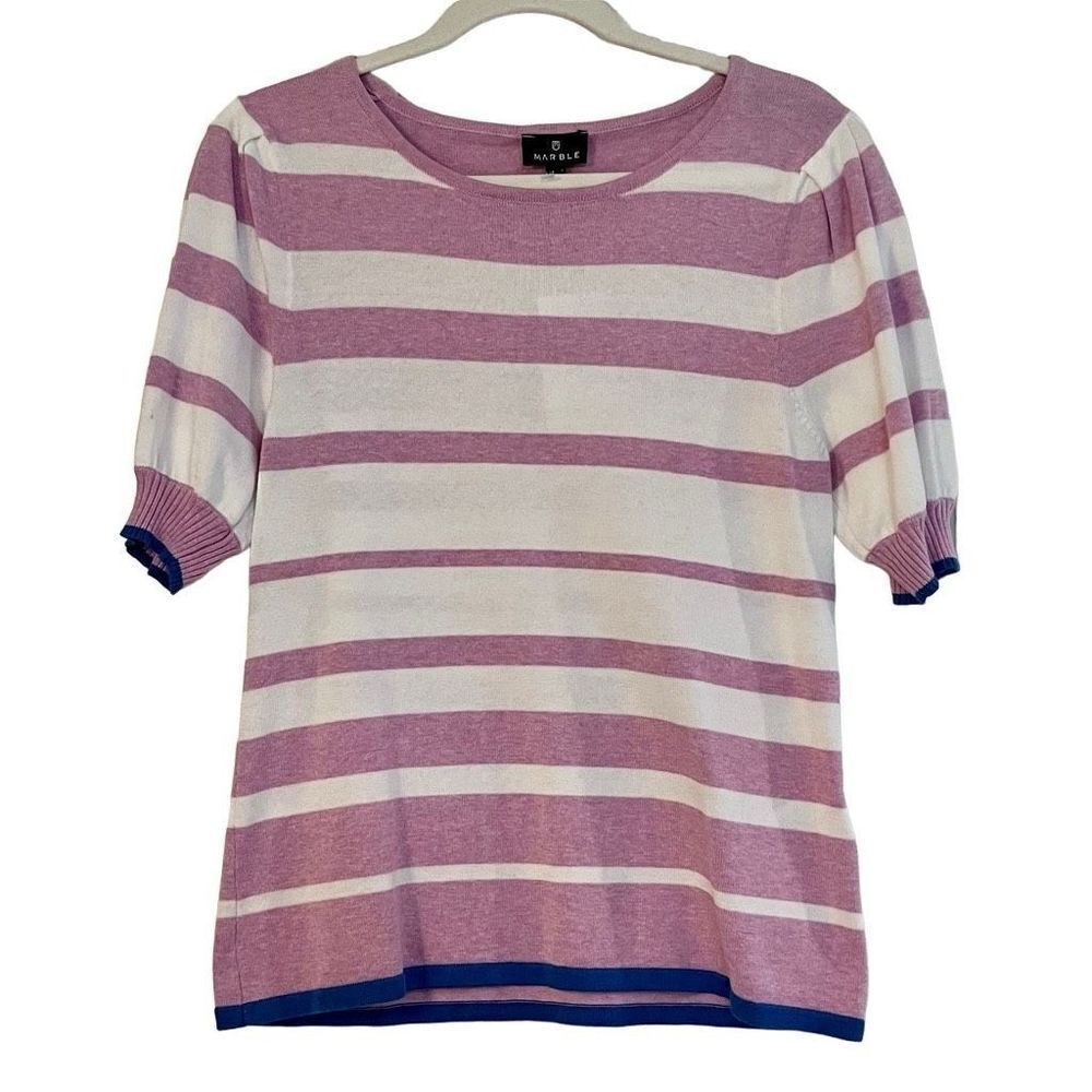 NWT Marble Striped Short Sleeve Sweater Balloon Sleeve Small